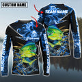 BlueJose Mahimahi Fishing Blue Flame Premium Golden & Silver Line Pattern Custom Name & Team Name 3D Shirts