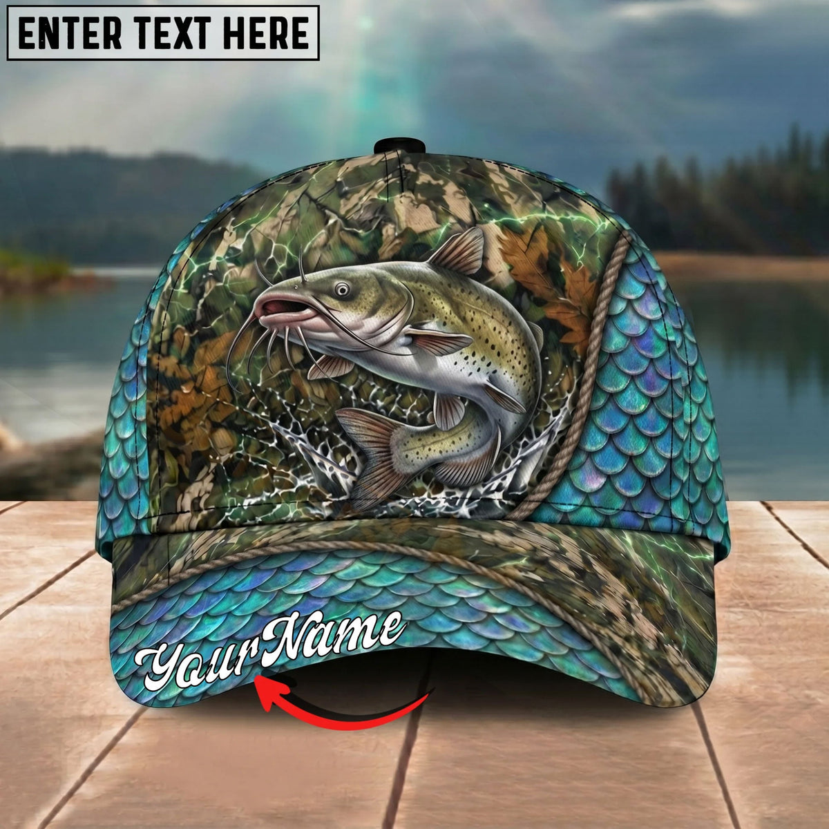 BlueJose Fishing Mermaid Scale Camo Rope Personalized Name Classic 3D Cap Personalized Cap (13 Breeds)