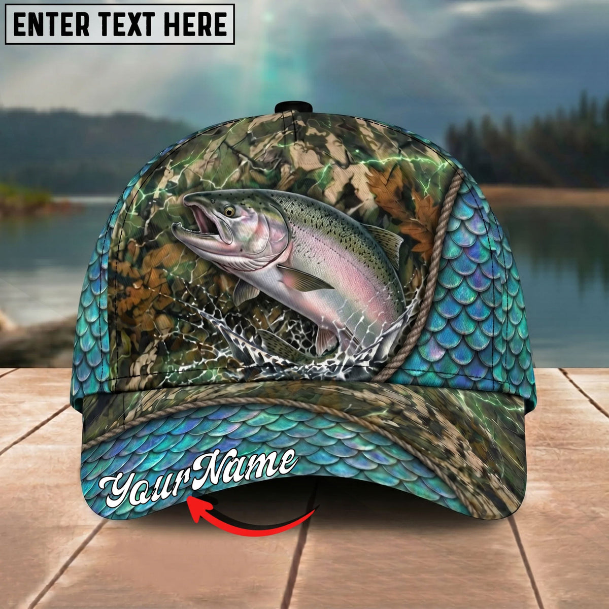 BlueJose Fishing Mermaid Scale Camo Rope Personalized Name Classic 3D Cap Personalized Cap (13 Breeds)