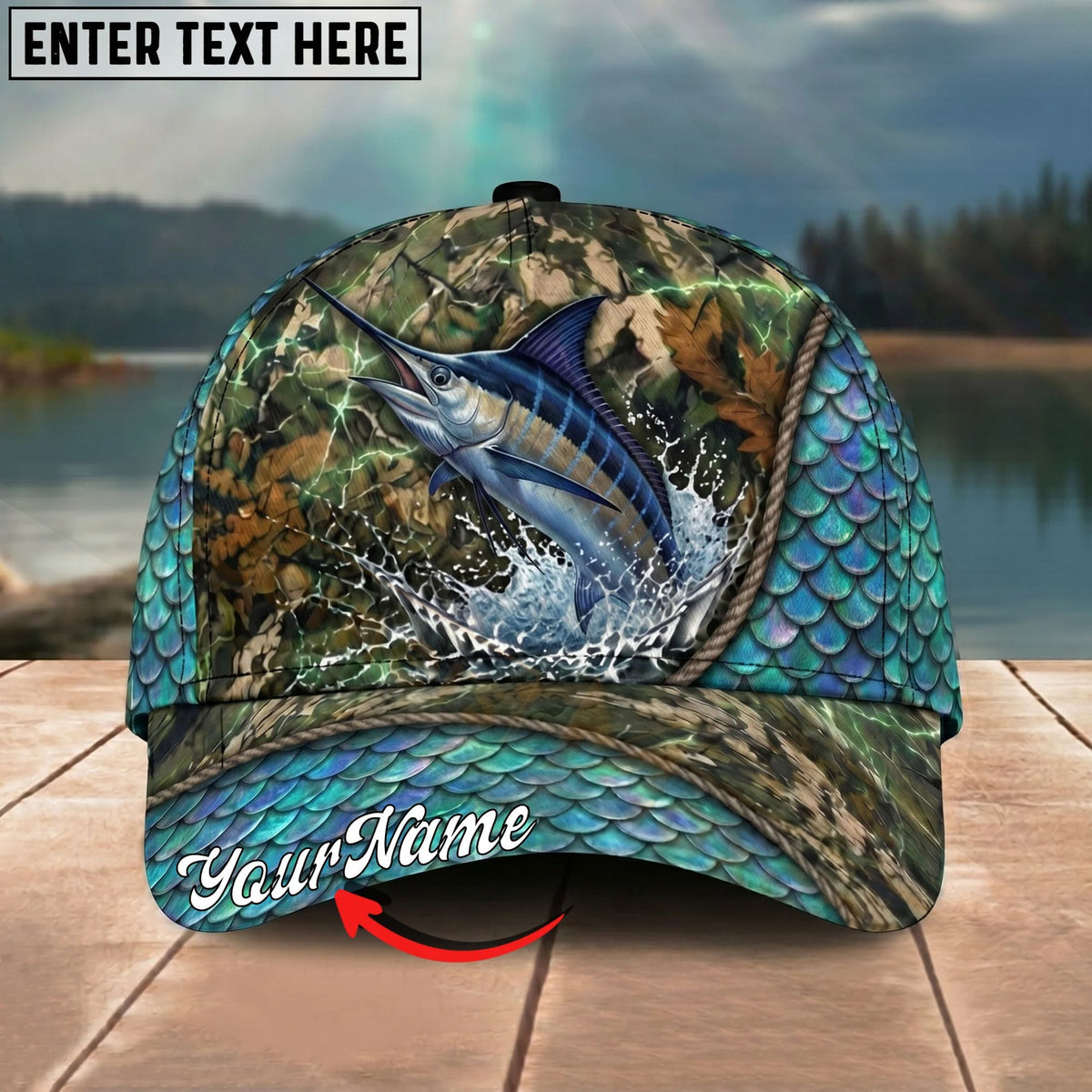 BlueJose Fishing Mermaid Scale Camo Rope Personalized Name Classic 3D Cap Personalized Cap (13 Breeds)