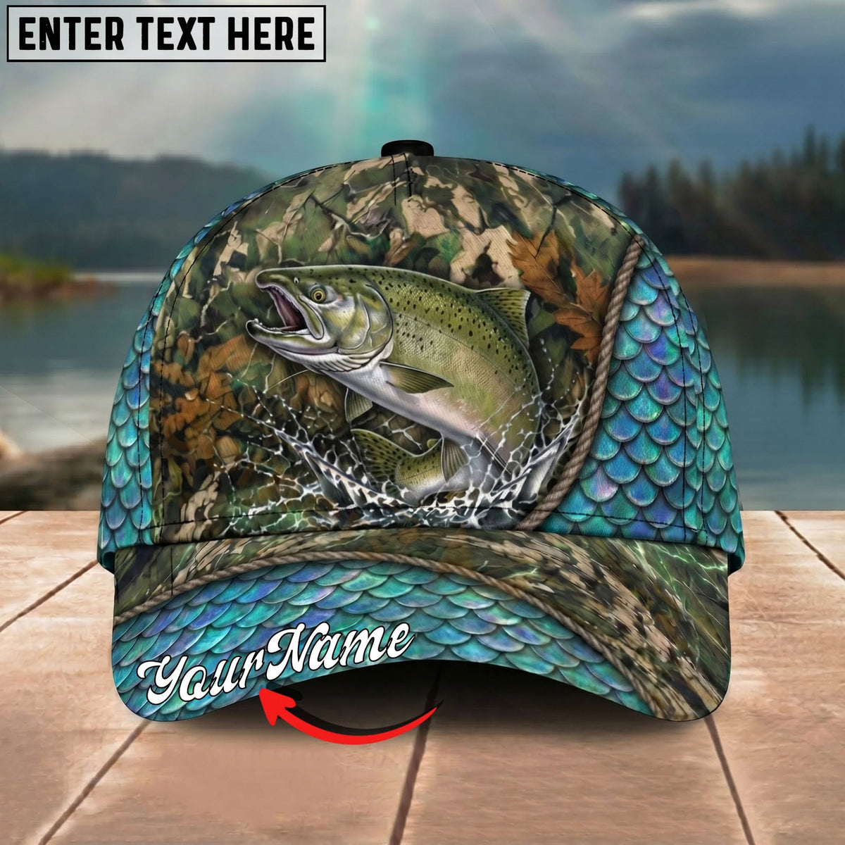 BlueJose Fishing Mermaid Scale Camo Rope Personalized Name Classic 3D Cap Personalized Cap (13 Breeds)