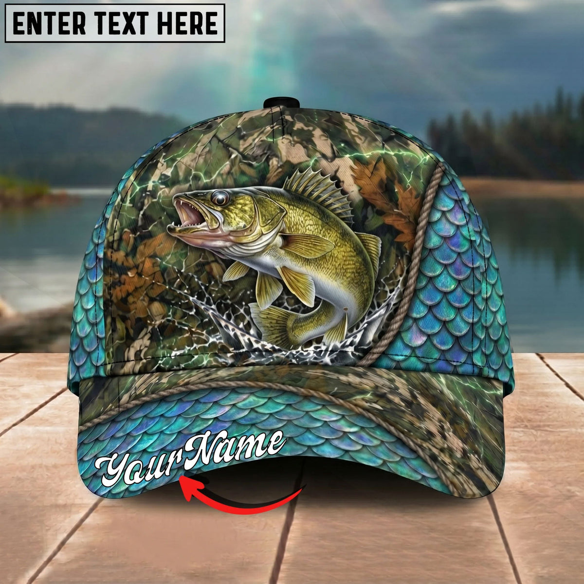 BlueJose Fishing Mermaid Scale Camo Rope Personalized Name Classic 3D Cap Personalized Cap (13 Breeds)