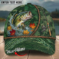 BlueJose Fishing Green Camo Autumn Leaves Rope Personalized Name Classic 3D Cap Personalized Cap (13 Breeds)