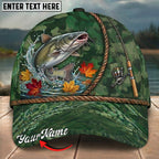 BlueJose Fishing Green Camo Autumn Leaves Rope Personalized Name Classic 3D Cap Personalized Cap (13 Breeds)