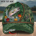 BlueJose Fishing Green Camo Autumn Leaves Rope Personalized Name Classic 3D Cap Personalized Cap (13 Breeds)