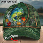 BlueJose Fishing Green Camo Autumn Leaves Rope Personalized Name Classic 3D Cap Personalized Cap (13 Breeds)