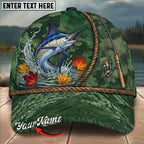 BlueJose Fishing Green Camo Autumn Leaves Rope Personalized Name Classic 3D Cap Personalized Cap (13 Breeds)