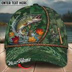 BlueJose Fishing Green Camo Autumn Leaves Rope Personalized Name Classic 3D Cap Personalized Cap (13 Breeds)