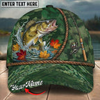 BlueJose Fishing Green Camo Autumn Leaves Rope Personalized Name Classic 3D Cap Personalized Cap (13 Breeds)