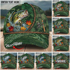 BlueJose Fishing Green Camo Autumn Leaves Rope Personalized Name Classic 3D Cap Personalized Cap (13 Breeds)