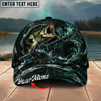 BlueJose Fishing Dark Ocean Swirl Rod Splash Personalized Name Classic 3D Cap Personalized Cap (13 Breeds)