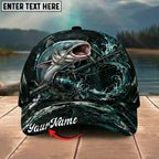 BlueJose Fishing Dark Ocean Swirl Rod Splash Personalized Name Classic 3D Cap Personalized Cap (13 Breeds)