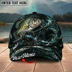 BlueJose Fishing Dark Ocean Swirl Rod Splash Personalized Name Classic 3D Cap Personalized Cap (13 Breeds)