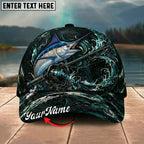 BlueJose Fishing Dark Ocean Swirl Rod Splash Personalized Name Classic 3D Cap Personalized Cap (13 Breeds)