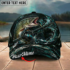 BlueJose Fishing Dark Ocean Swirl Rod Splash Personalized Name Classic 3D Cap Personalized Cap (13 Breeds)