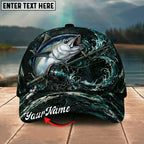 BlueJose Fishing Dark Ocean Swirl Rod Splash Personalized Name Classic 3D Cap Personalized Cap (13 Breeds)