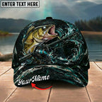 BlueJose Fishing Dark Ocean Swirl Rod Splash Personalized Name Classic 3D Cap Personalized Cap (13 Breeds)