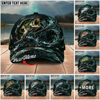 BlueJose Fishing Dark Ocean Swirl Rod Splash Personalized Name Classic 3D Cap Personalized Cap (13 Breeds)