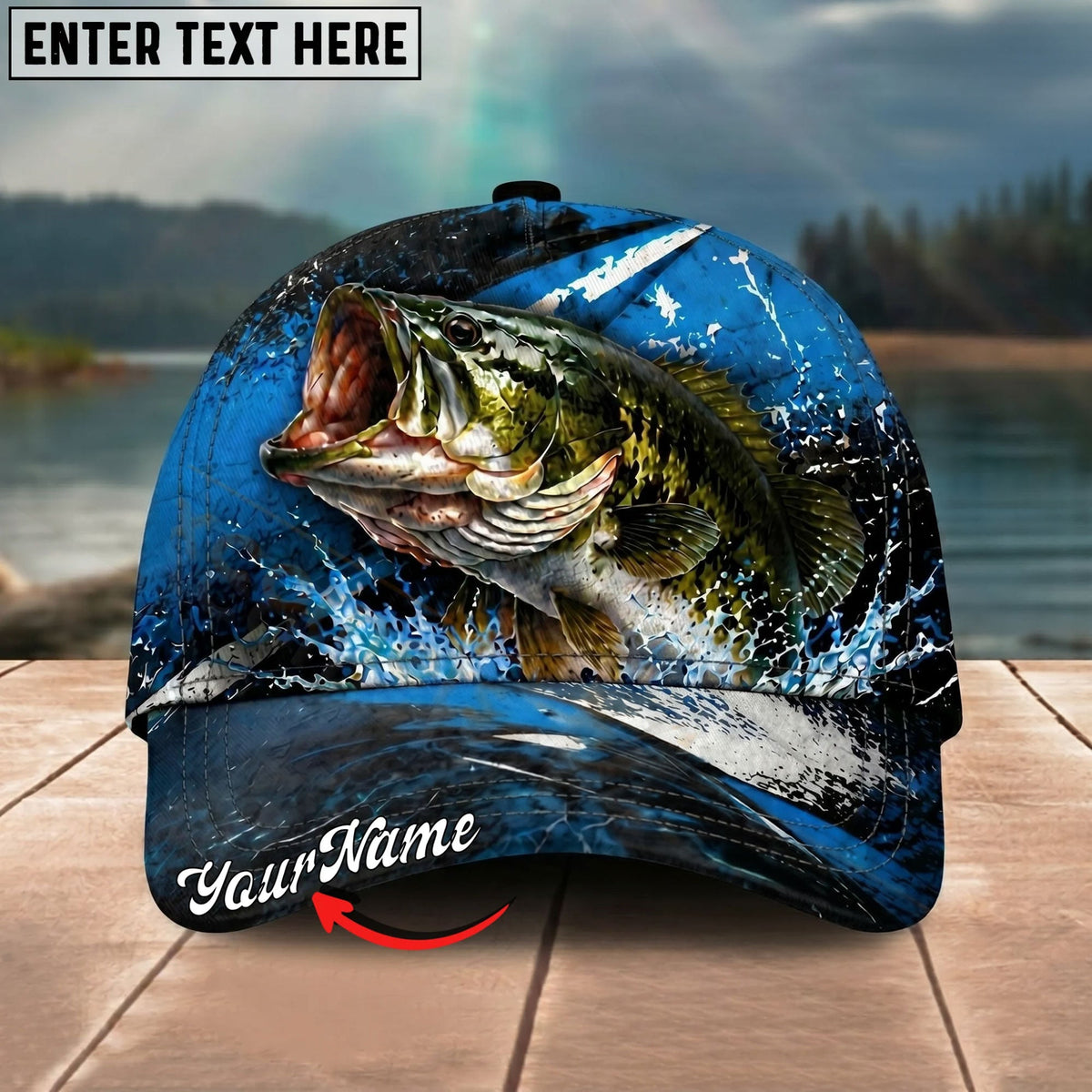 BlueJose Fishing Blue Lightning Water Splash Personalized Name Classic 3D Cap Personalized Cap (13 Breeds)