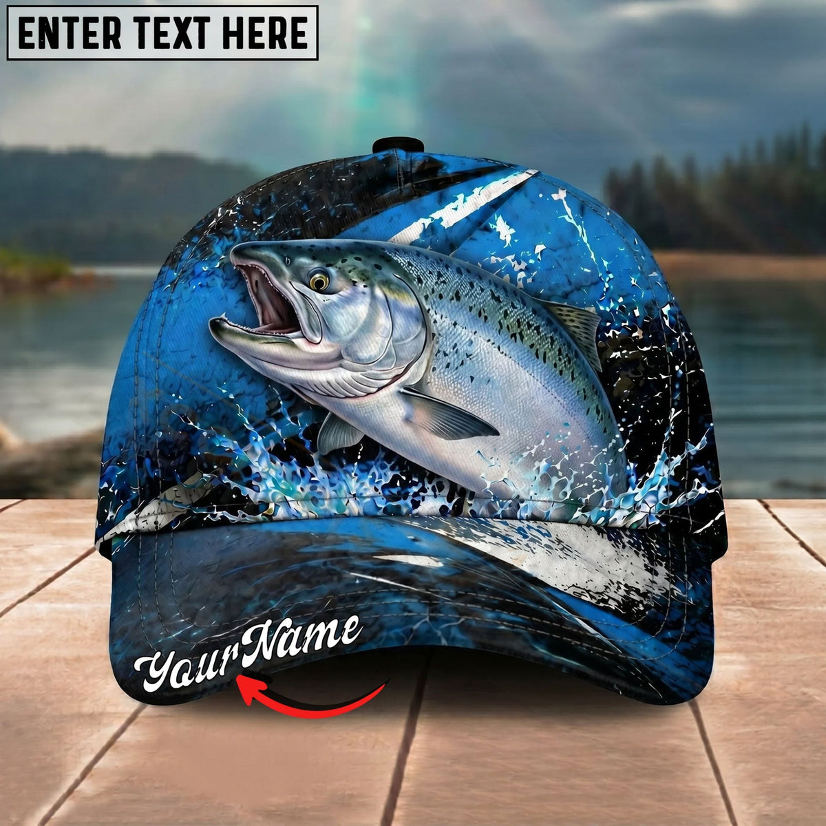 BlueJose Fishing Blue Lightning Water Splash Personalized Name Classic 3D Cap Personalized Cap (13 Breeds)
