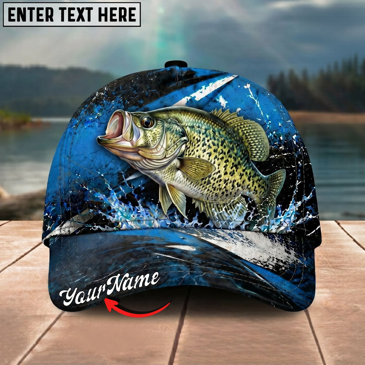 BlueJose Fishing Blue Lightning Water Splash Personalized Name Classic 3D Cap Personalized Cap (13 Breeds)