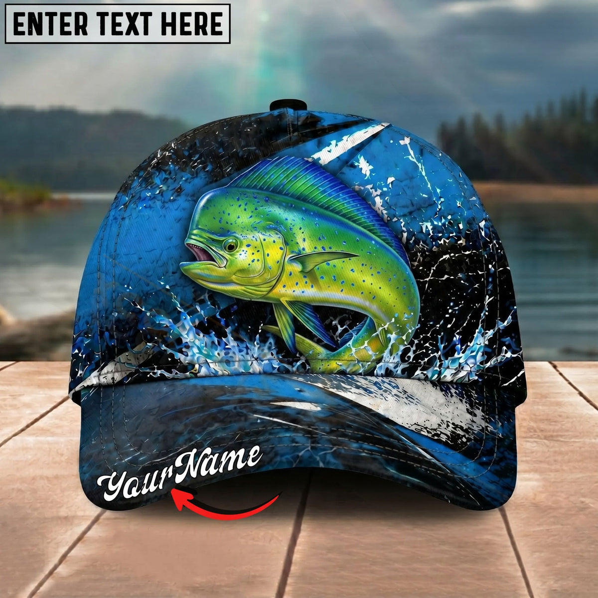 BlueJose Fishing Blue Lightning Water Splash Personalized Name Classic 3D Cap Personalized Cap (13 Breeds)