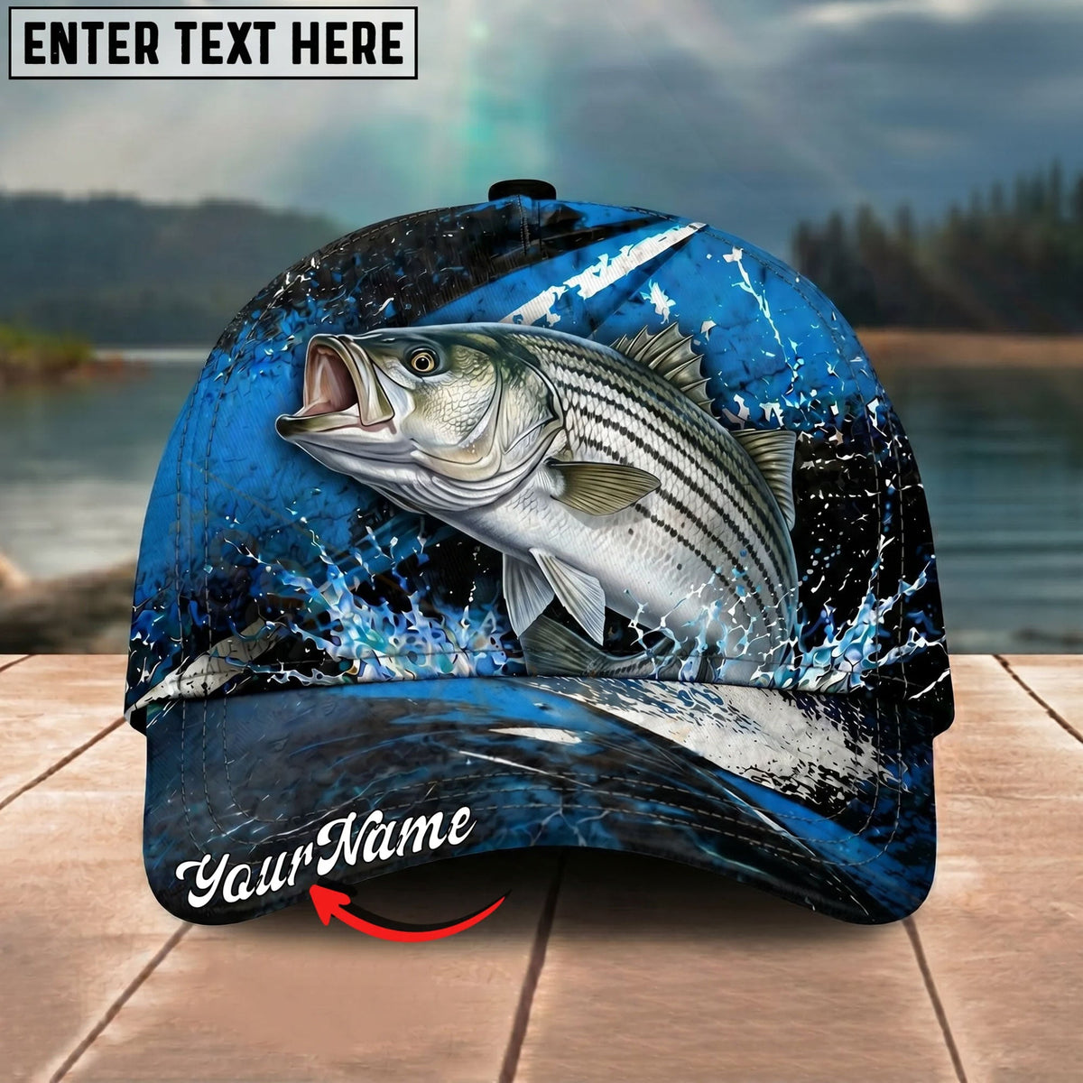 BlueJose Fishing Blue Lightning Water Splash Personalized Name Classic 3D Cap Personalized Cap (13 Breeds)
