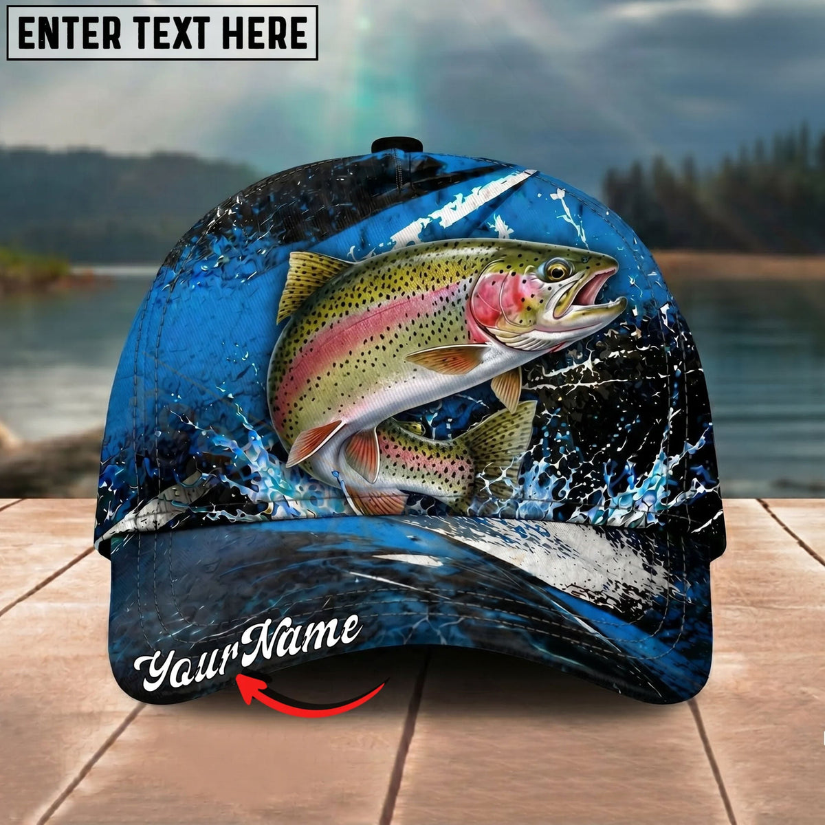 BlueJose Fishing Blue Lightning Water Splash Personalized Name Classic 3D Cap Personalized Cap (13 Breeds)
