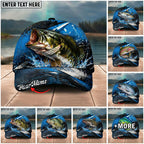 BlueJose Fishing Blue Lightning Water Splash Personalized Name Classic 3D Cap Personalized Cap (13 Breeds)