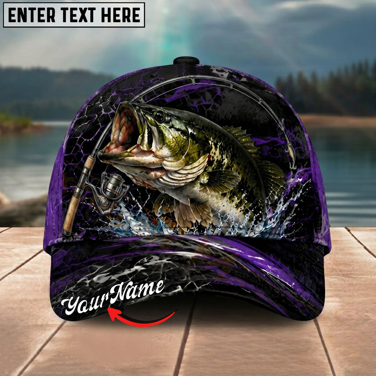BlueJose Fishing Purple Lightning Rod Splash Personalized Name Classic 3D Cap Personalized Cap (13 Breeds)