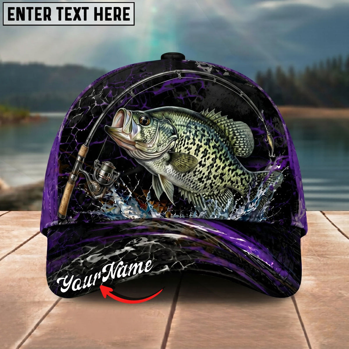 BlueJose Fishing Purple Lightning Rod Splash Personalized Name Classic 3D Cap Personalized Cap (13 Breeds)