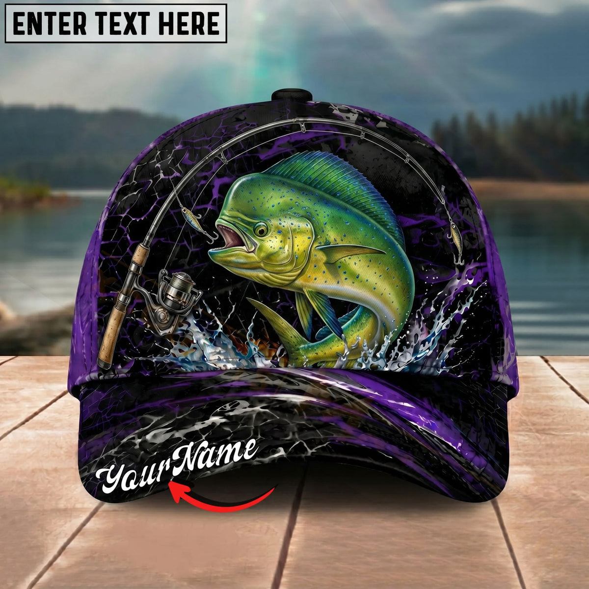 BlueJose Fishing Purple Lightning Rod Splash Personalized Name Classic 3D Cap Personalized Cap (13 Breeds)