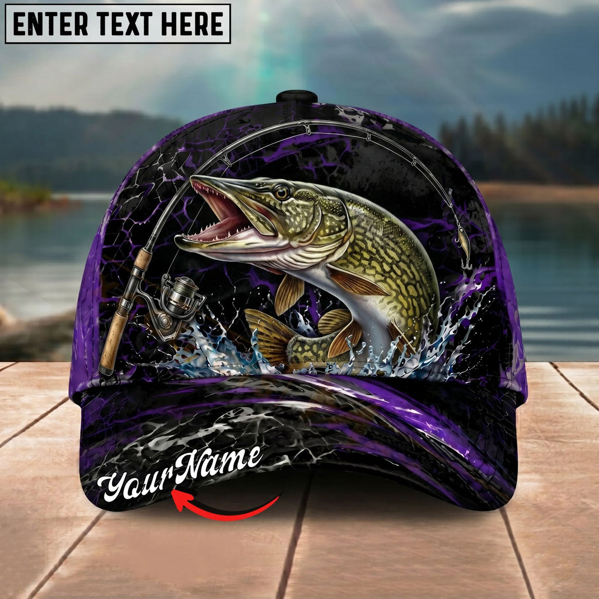BlueJose Fishing Purple Lightning Rod Splash Personalized Name Classic 3D Cap Personalized Cap (13 Breeds)