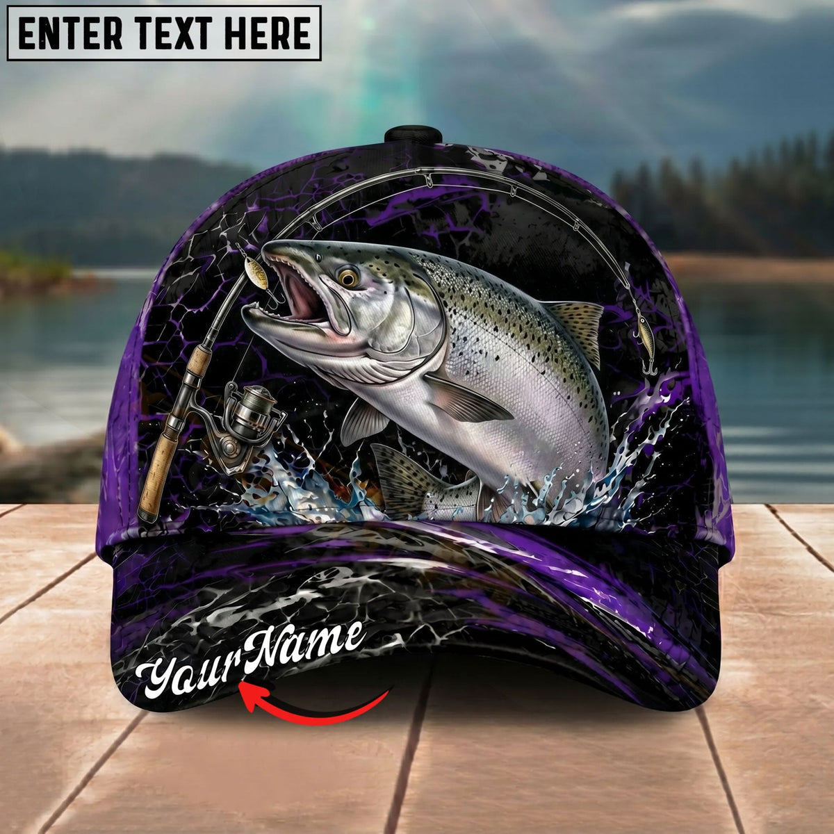 BlueJose Fishing Purple Lightning Rod Splash Personalized Name Classic 3D Cap Personalized Cap (13 Breeds)