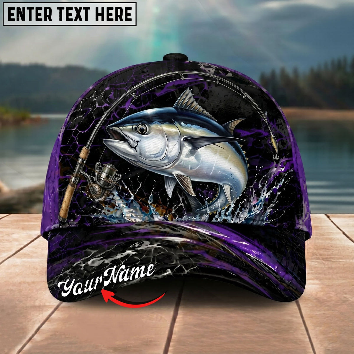 BlueJose Fishing Purple Lightning Rod Splash Personalized Name Classic 3D Cap Personalized Cap (13 Breeds)