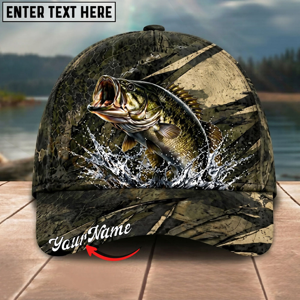 BlueJose Fishing Grass Camouflage Water Splash Personalized Name Classic 3D Cap Personalized Cap (13 Breeds)