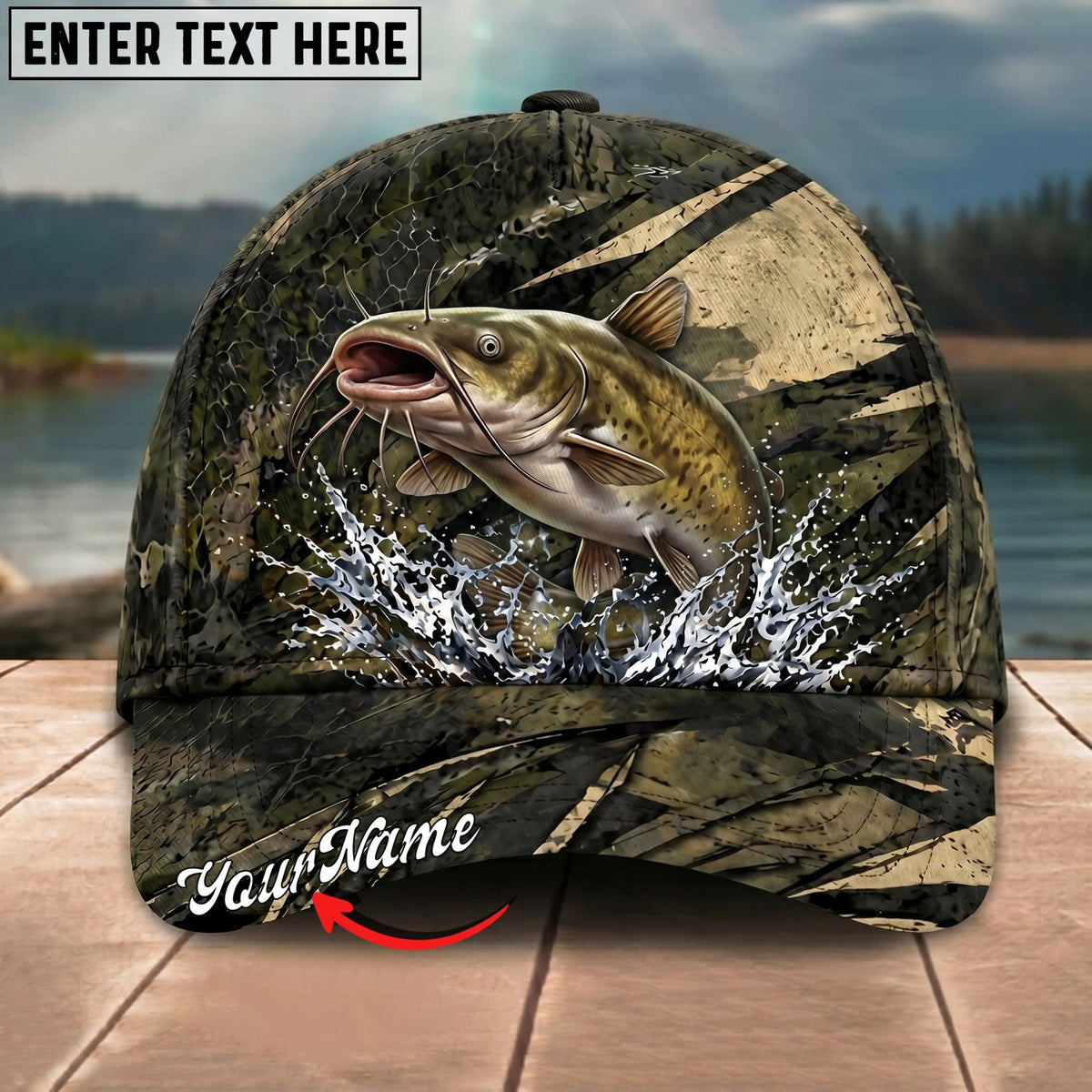 BlueJose Fishing Grass Camouflage Water Splash Personalized Name Classic 3D Cap Personalized Cap (13 Breeds)