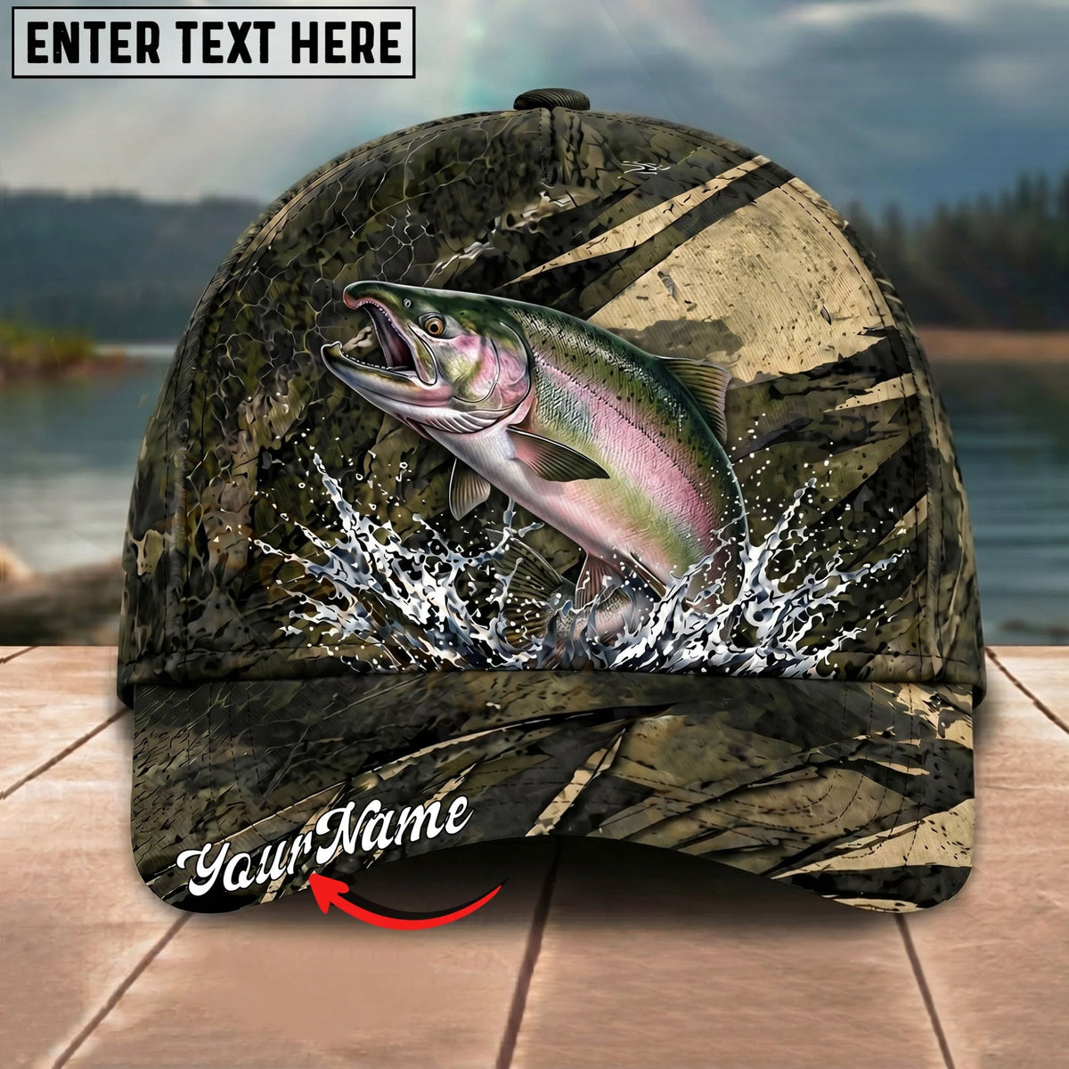 BlueJose Fishing Grass Camouflage Water Splash Personalized Name Classic 3D Cap Personalized Cap (13 Breeds)