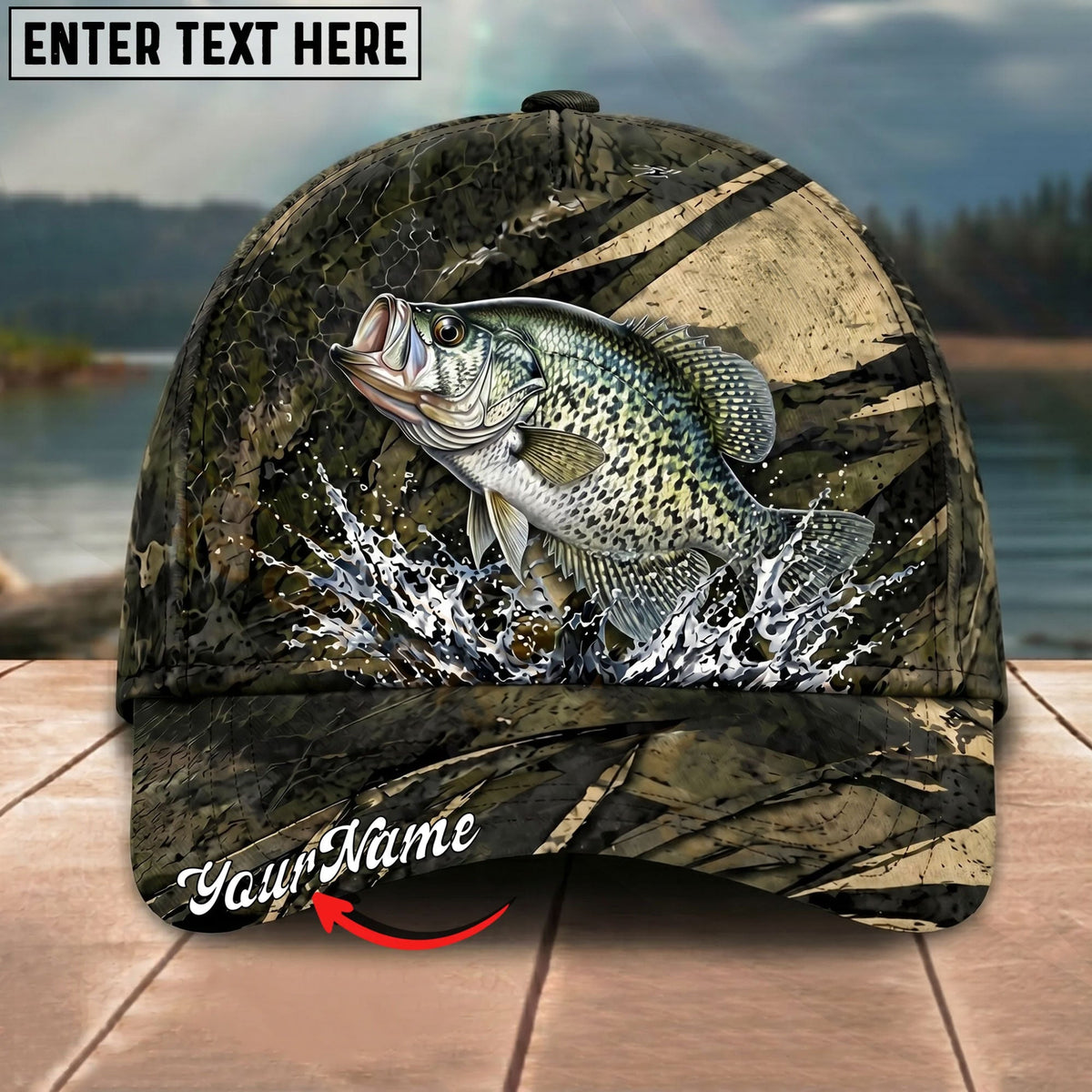 BlueJose Fishing Grass Camouflage Water Splash Personalized Name Classic 3D Cap Personalized Cap (13 Breeds)