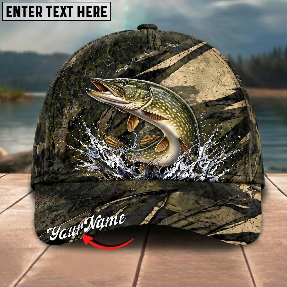 BlueJose Fishing Grass Camouflage Water Splash Personalized Name Classic 3D Cap Personalized Cap (13 Breeds)