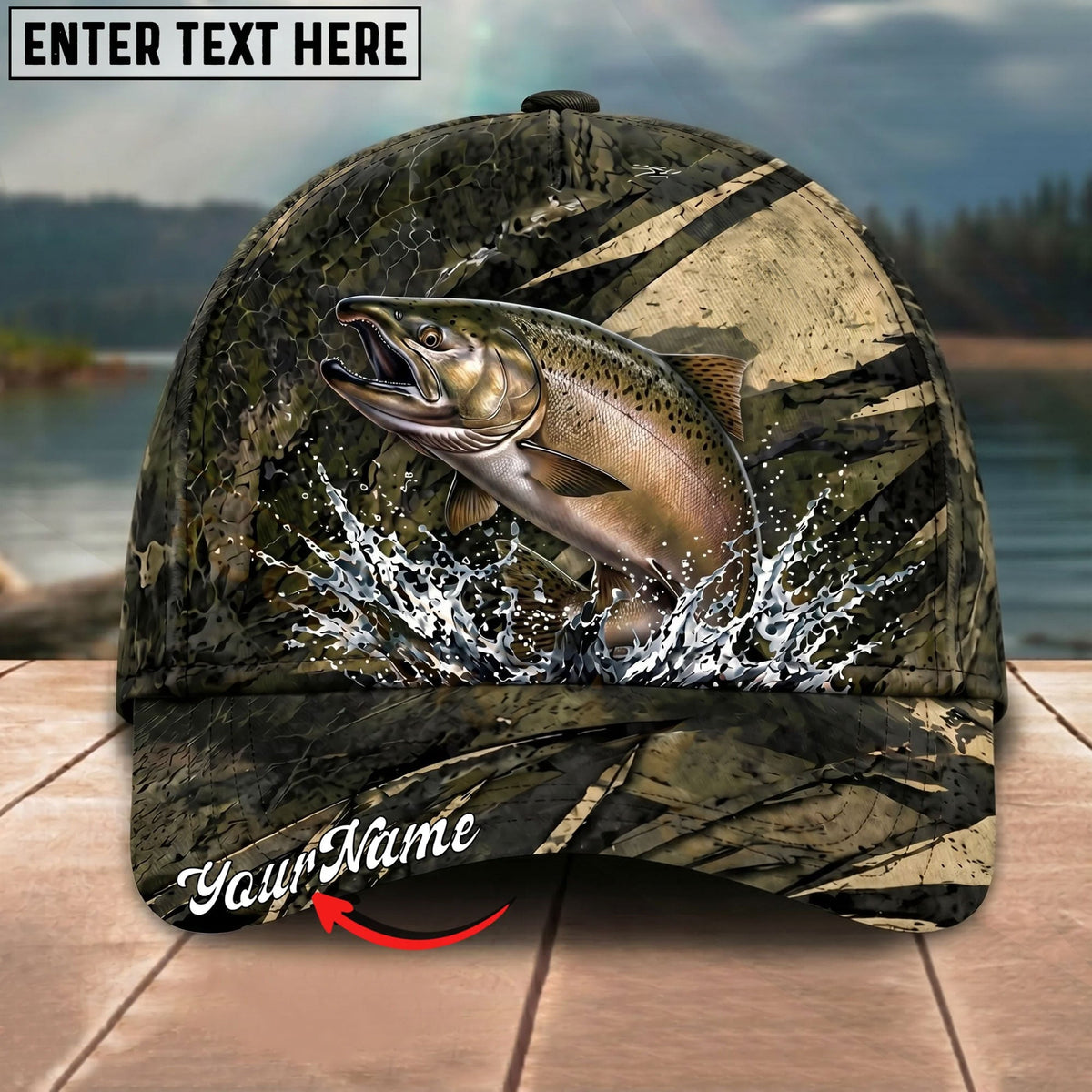 BlueJose Fishing Grass Camouflage Water Splash Personalized Name Classic 3D Cap Personalized Cap (13 Breeds)
