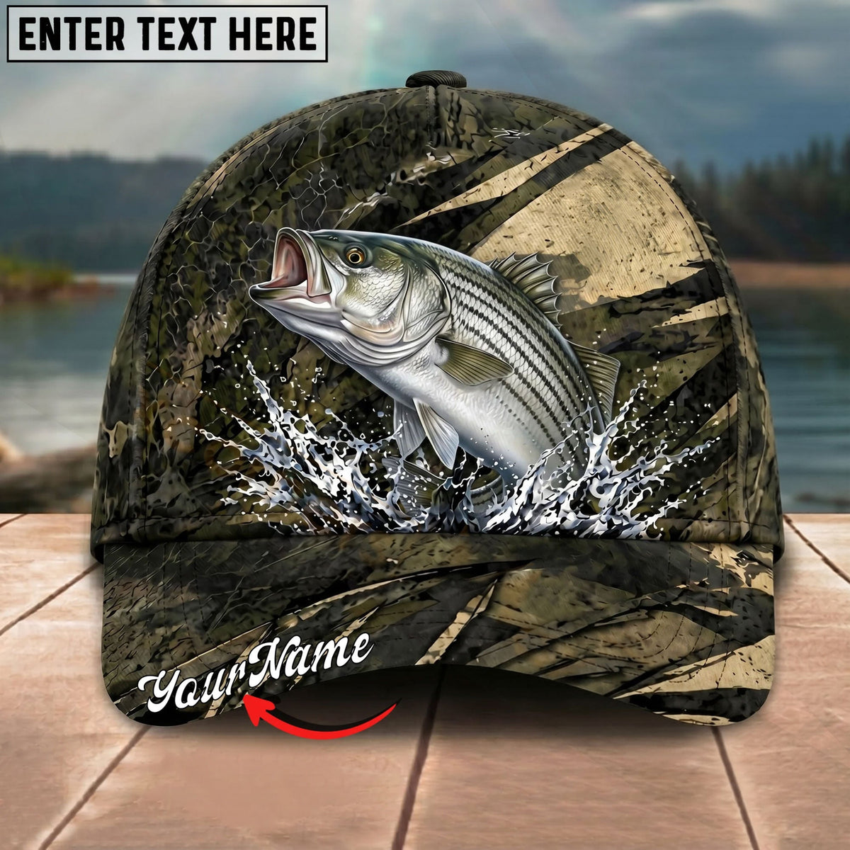BlueJose Fishing Grass Camouflage Water Splash Personalized Name Classic 3D Cap Personalized Cap (13 Breeds)