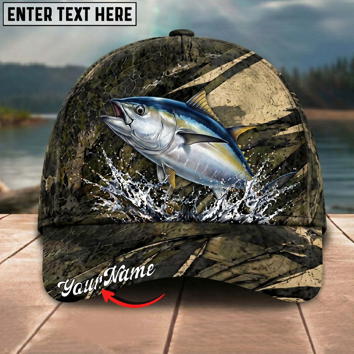 BlueJose Fishing Grass Camouflage Water Splash Personalized Name Classic 3D Cap Personalized Cap (13 Breeds)