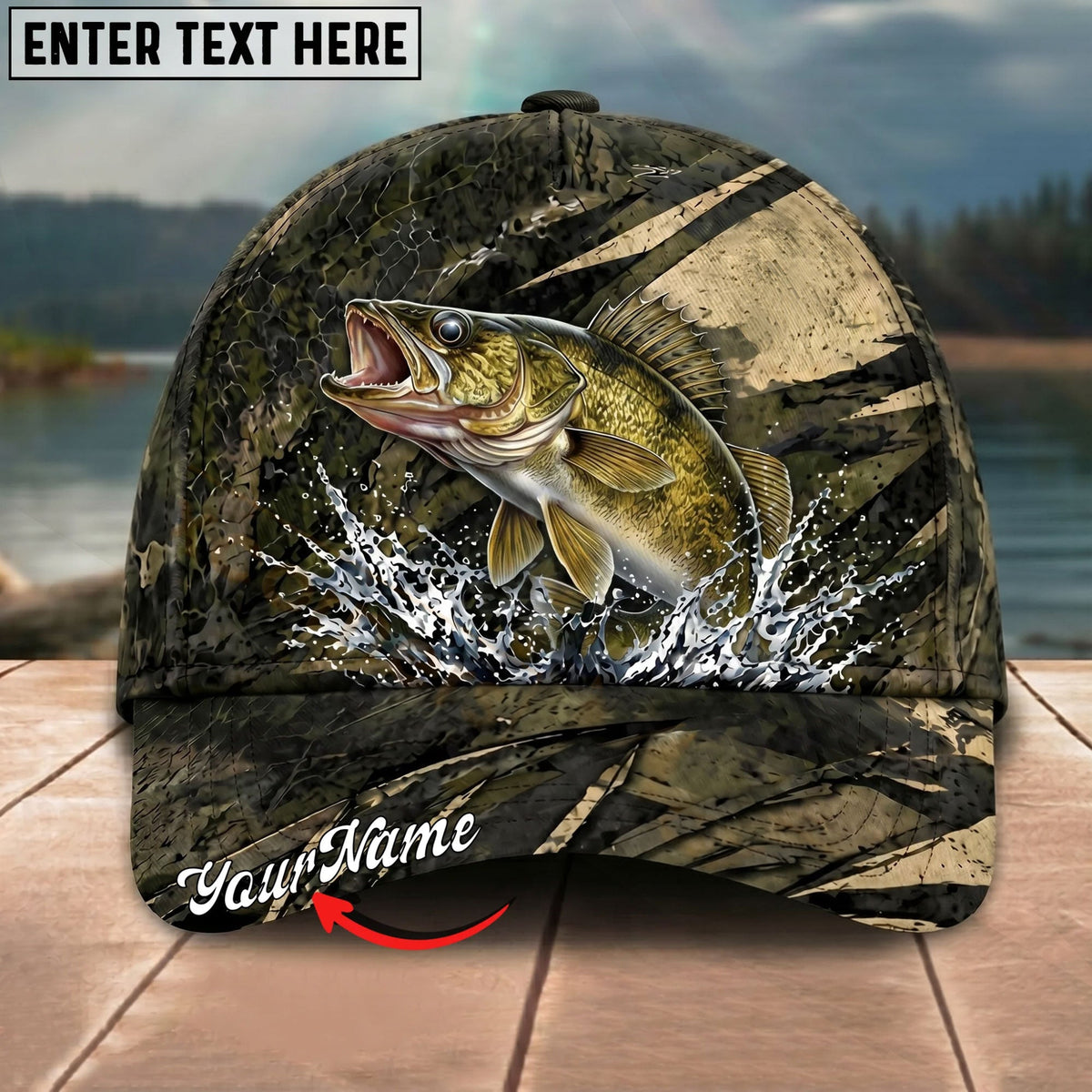 BlueJose Fishing Grass Camouflage Water Splash Personalized Name Classic 3D Cap Personalized Cap (13 Breeds)