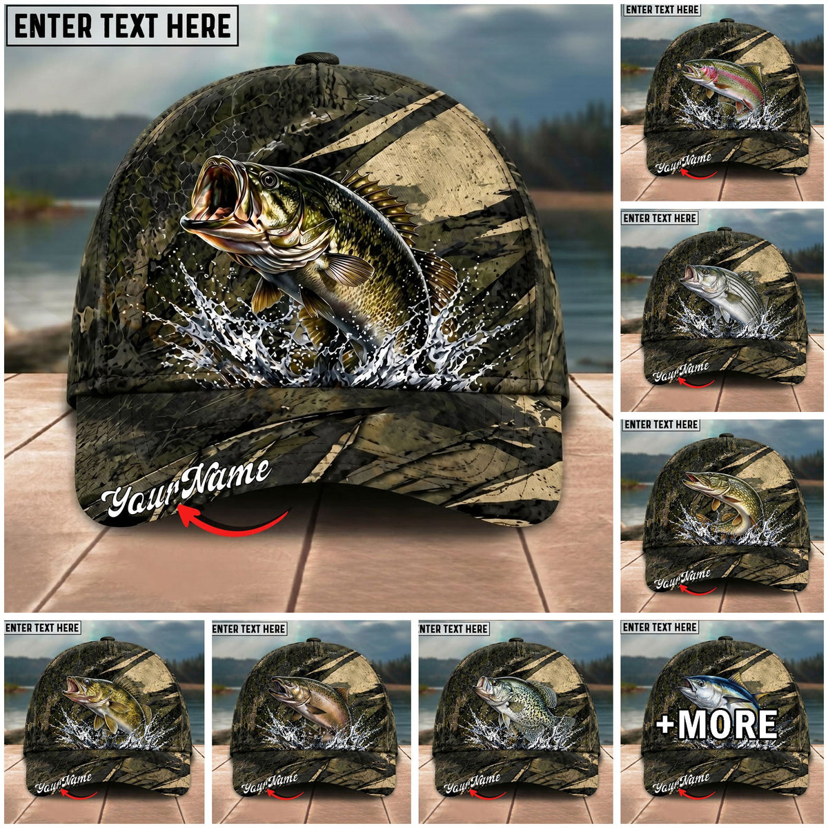 BlueJose Fishing Grass Camouflage Water Splash Personalized Name Classic 3D Cap Personalized Cap (13 Breeds)