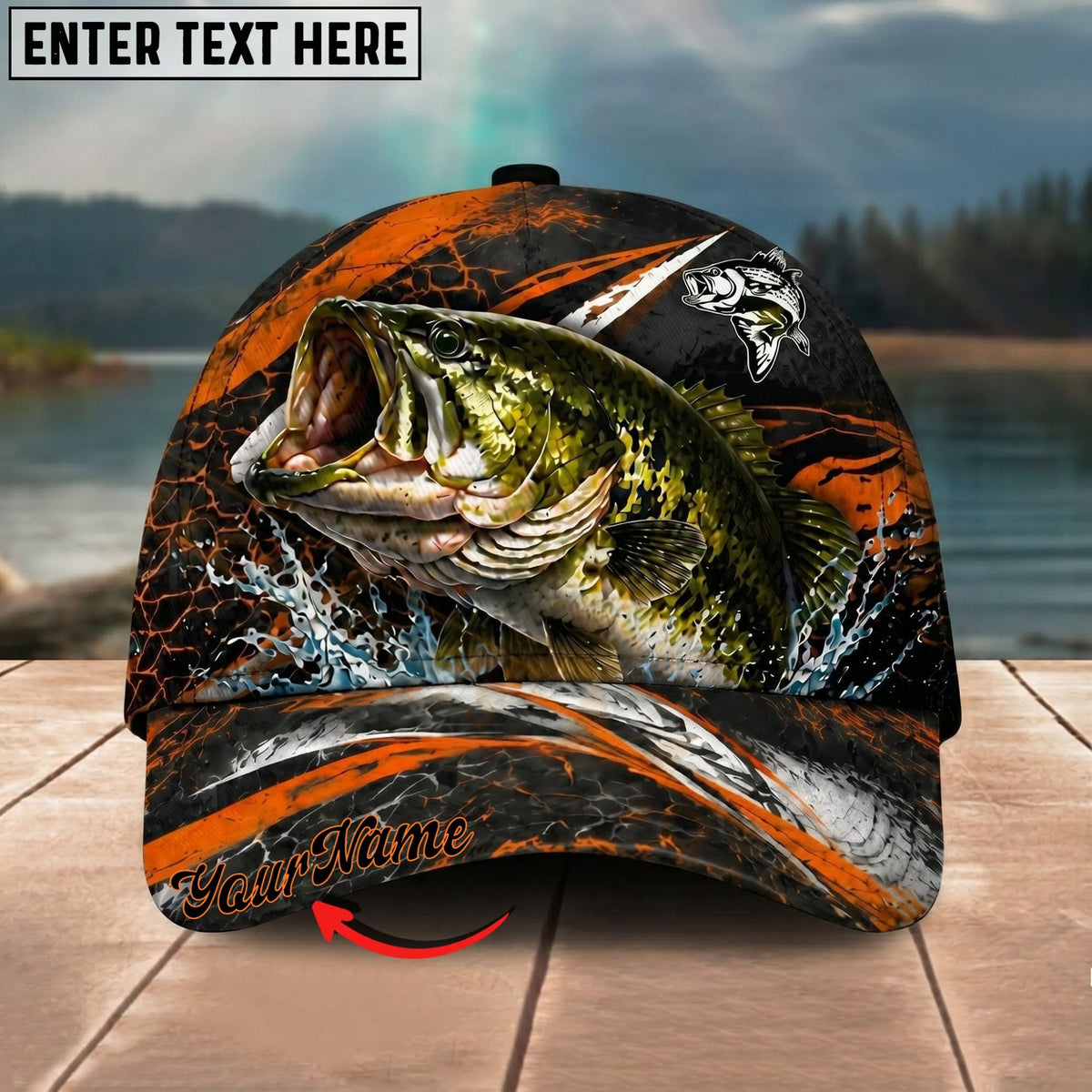 BlueJose Fishing Orange Lightning Water Splash Personalized Name Classic 3D Cap Personalized Cap (13 Breeds)