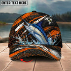 BlueJose Fishing Orange Lightning Water Splash Personalized Name Classic 3D Cap Personalized Cap (13 Breeds)