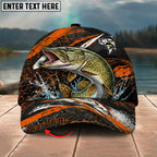 BlueJose Fishing Orange Lightning Water Splash Personalized Name Classic 3D Cap Personalized Cap (13 Breeds)