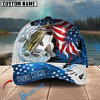 BlueJose Fishing USA Flag Hook White Scale Personalized Name Classic 3D Cap Personalized Cap (13 Breeds)