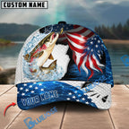 BlueJose Fishing USA Flag Hook White Scale Personalized Name Classic 3D Cap Personalized Cap (13 Breeds)
